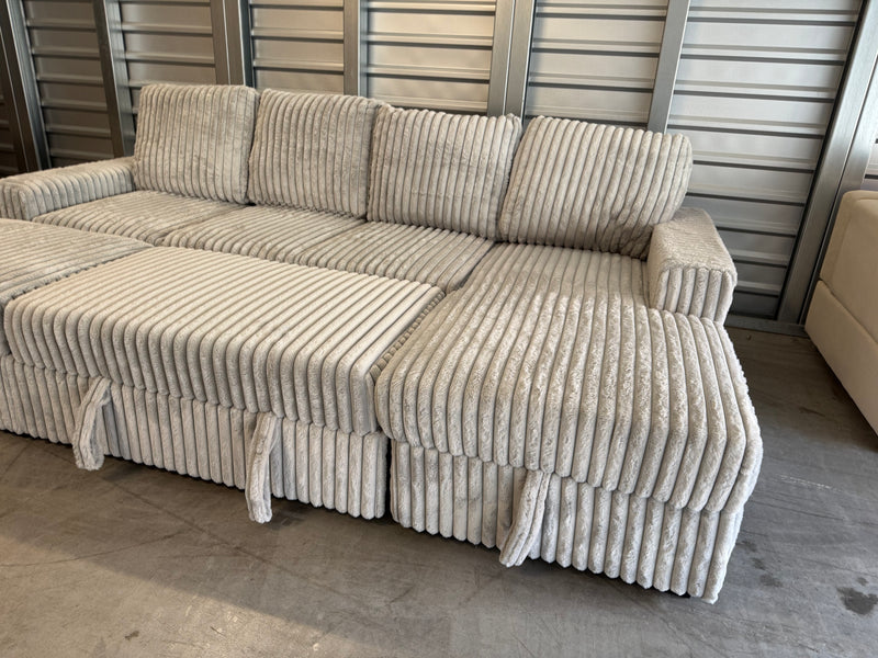 Brand New Jumbo-Cord Style Sleeper Sofa With Storage Chaise & Detached Storage Ottoman