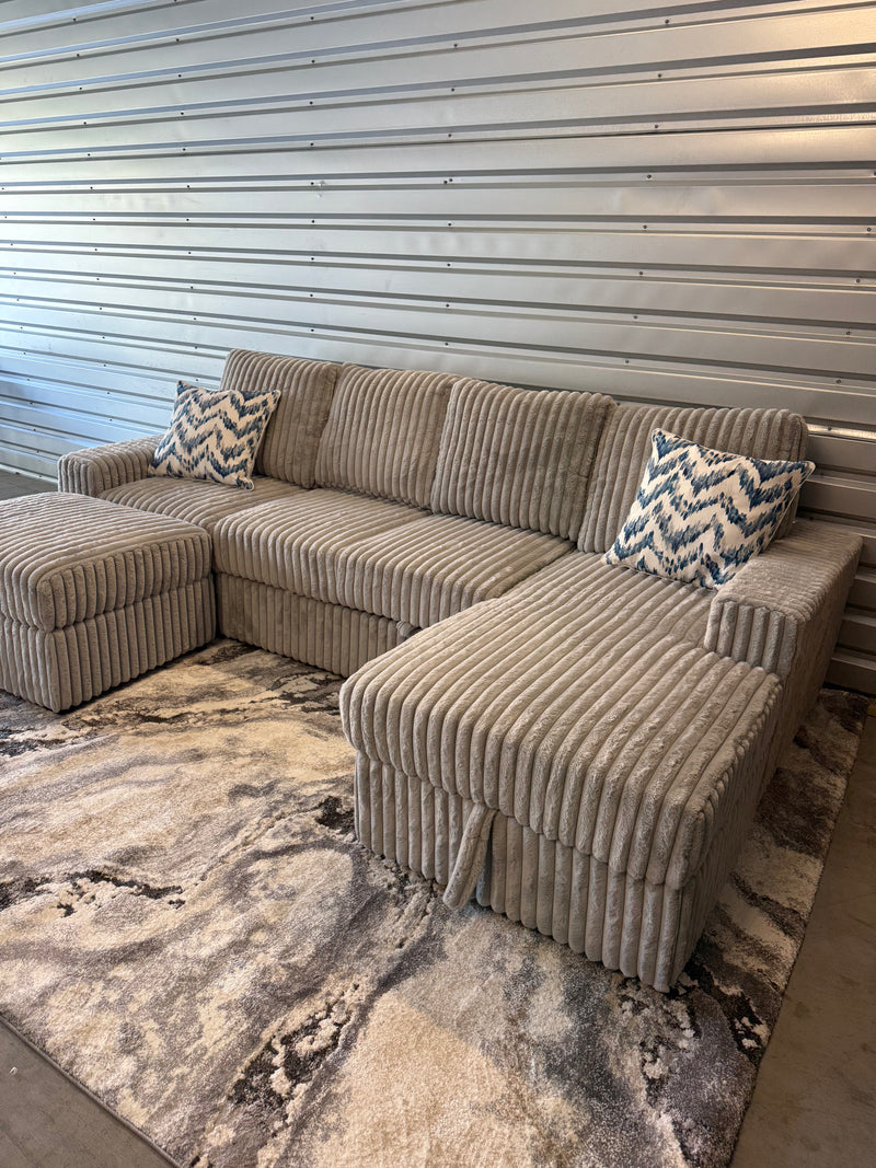 Brand New Jumbo-Cord Style Sleeper Sofa With Storage Chaise & Detached Storage Ottoman