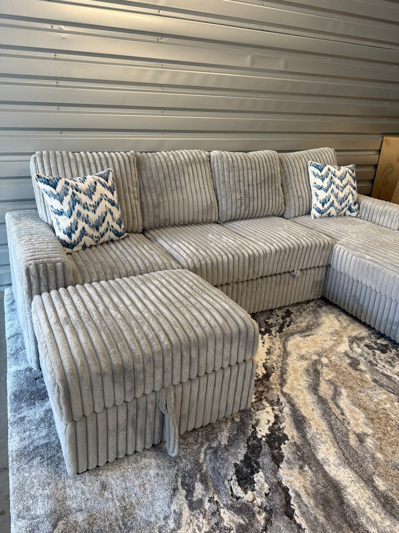 Brand New Jumbo-Cord Style Sleeper Sofa With Storage Chaise & Detached Storage Ottoman