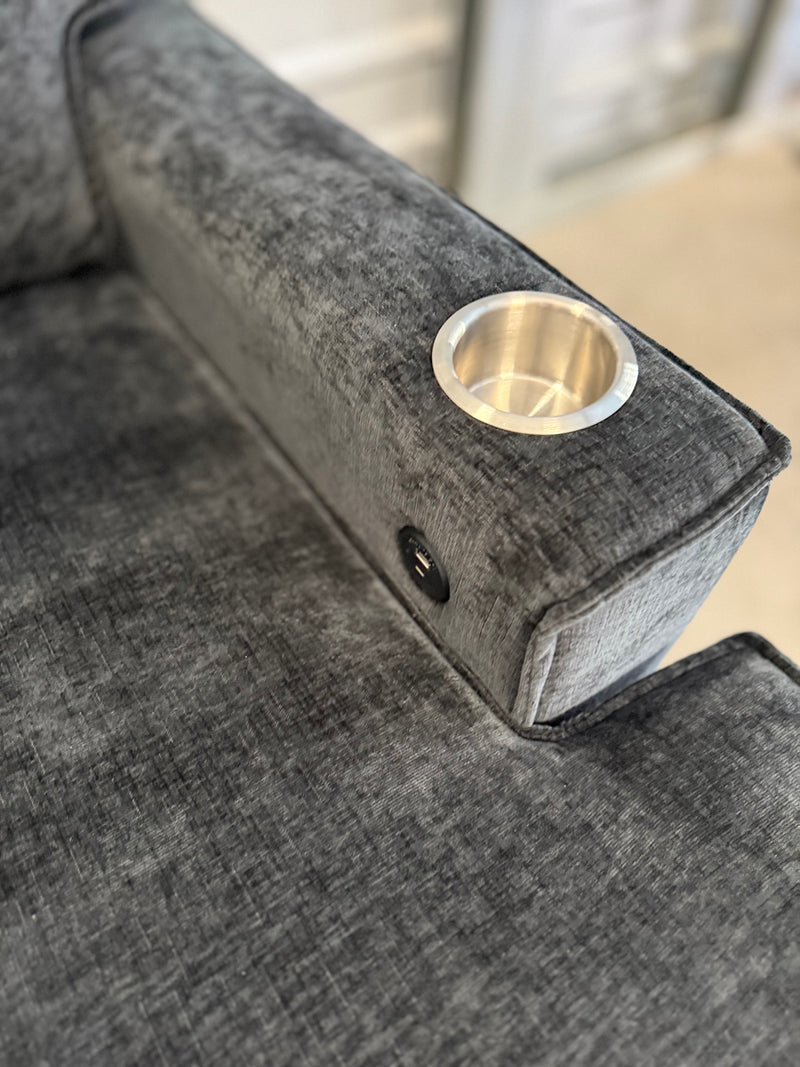 Sleeper Sectional With Storage Chaise, USB Charging, & Stainless Steel Cupholders