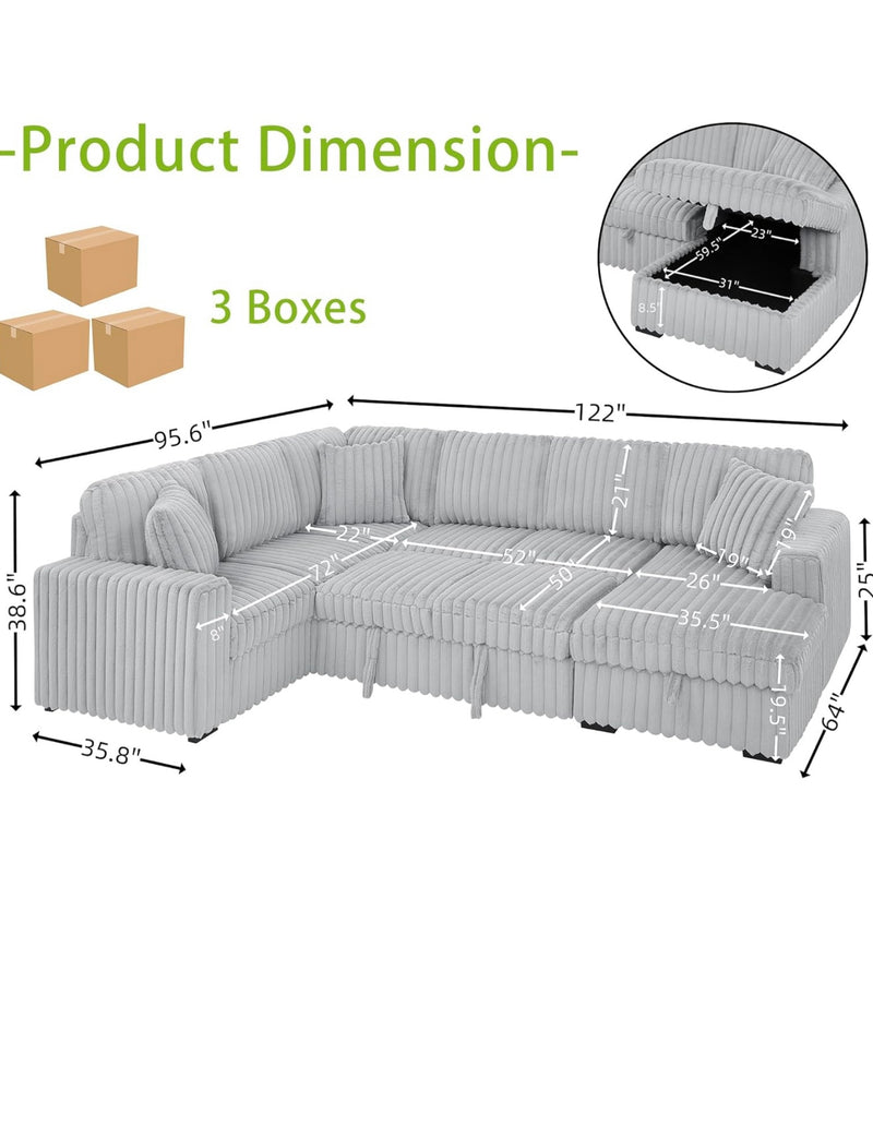 Brand New Jumbo Cord-Style Sleeper Sectional With Storage Chaise & USB Charging