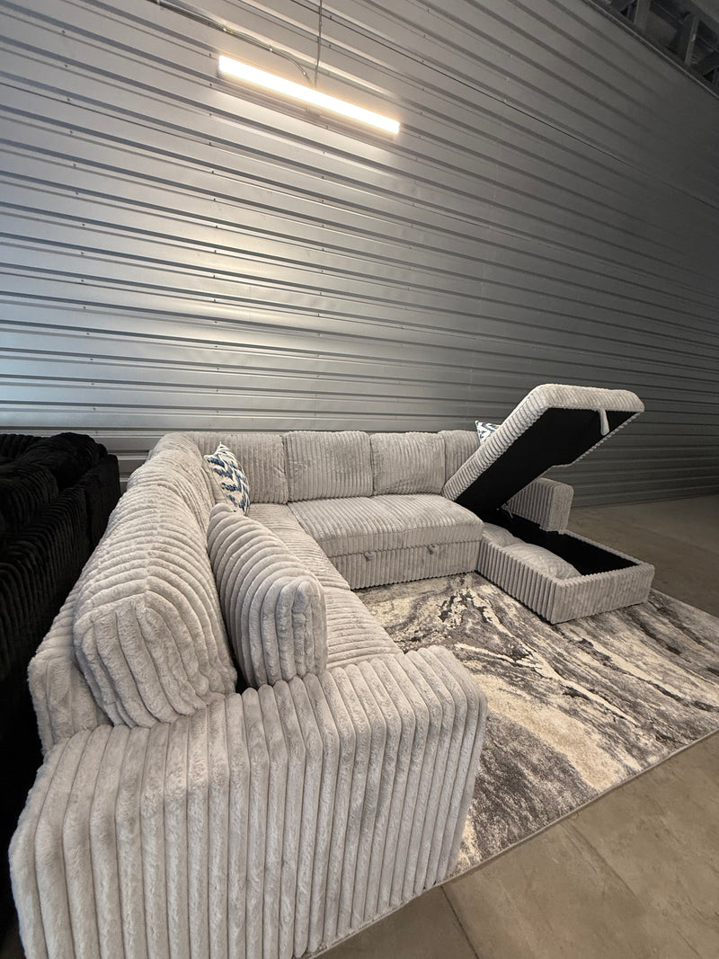 Brand New Jumbo Cord-Style Sleeper Sectional With Storage Chaise & USB Charging