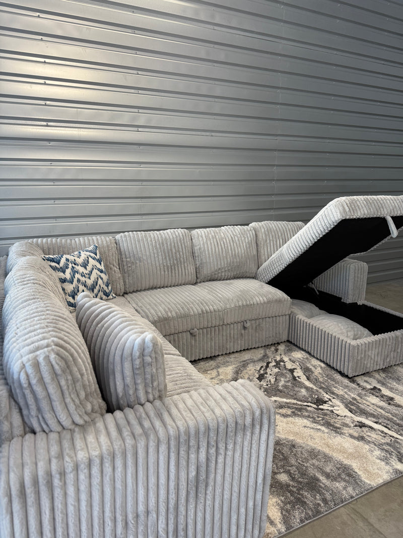 Brand New Jumbo Cord-Style Sleeper Sectional With Storage Chaise & USB Charging