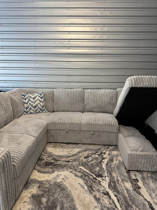 Brand New Jumbo Cord-Style Sleeper Sectional With Storage Chaise & USB Charging