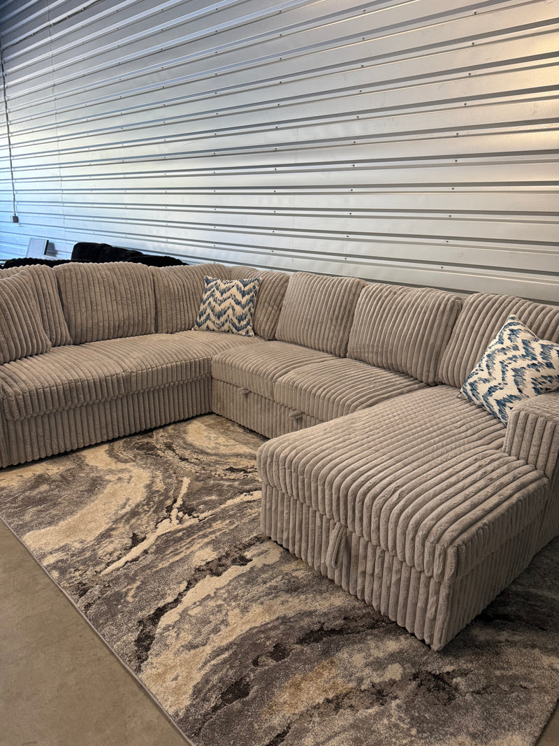 Brand New Jumbo Cord-Style Sleeper Sectional With Storage Chaise & USB Charging