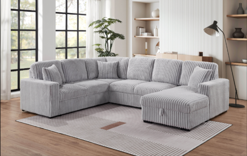 Brand New Jumbo Cord-Style Sleeper Sectional With Storage Chaise & USB Charging